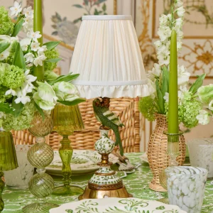 Olive Parrot Rechargeable Lamp with Cream Ruffle